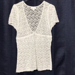 LOFT White Lace V-Neck Short Sleeve Camisole Overlay